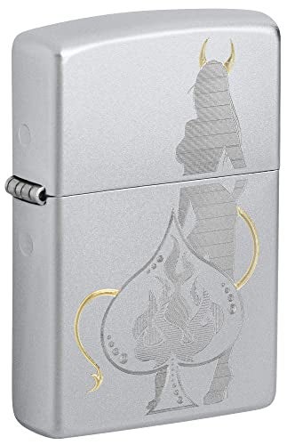 Zippo Devilish Ace Design Satin Chrome Pocket Lighter - Image 1